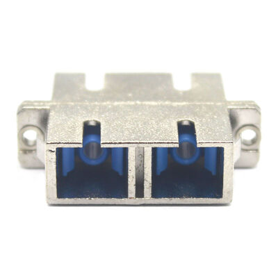 FTTH SC UPC Duplex Fiber Optic Adapter with 0.2dB Insertion Loss in Metal Case with Flange and 500 Cycle Durability