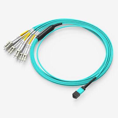 8/12/16/24 Cores Multimode MPO/MPT OM3/OM4 to LC Breakout Fiber Optic Patch Cord